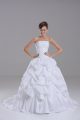 Sweet Strapless Sleeveless Brush Train Lace Up Wedding Dress White Taffeta