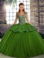 Sophisticated Green Sleeveless Tulle Lace Up Sweet 16 Dress for Military Ball and Sweet 16 and Quinceanera