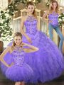 Halter Top Sleeveless Lace Up Quinceanera Dresses Lavender Tulle