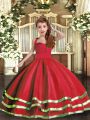 Red Sleeveless Floor Length Ruffled Layers and Ruching Lace Up Little Girls Pageant Dress Wholesale