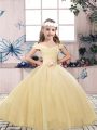Tulle Sleeveless Floor Length Kids Pageant Dress and Lace and Belt