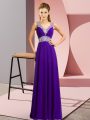 Cheap Floor Length Purple Evening Dress Chiffon Sleeveless Beading