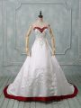 Wonderful Sleeveless Brush Train Lace Up Beading and Embroidery Wedding Dresses
