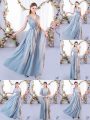 Floor Length Empire Sleeveless Grey Wedding Guest Dresses Lace Up