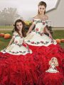 Gorgeous Sleeveless Lace Up Floor Length Embroidery and Ruffles Sweet 16 Dresses