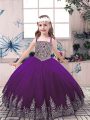Purple Ball Gowns Beading and Appliques Little Girls Pageant Dress Lace Up Tulle Sleeveless Floor Length