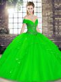 Artistic Green Quinceanera Dresses Military Ball and Sweet 16 and Quinceanera with Beading and Ruffles Off The Shoulder Sleeveless Lace Up