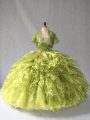 Olive Green Sleeveless Beading and Ruffles Floor Length Ball Gown Prom Dress