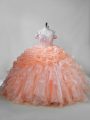 Orange Sweet 16 Quinceanera Dress For with Beading and Ruffles and Pick Ups Straps Sleeveless Brush Train Lace Up
