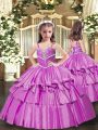 Enchanting Lilac Taffeta Lace Up Straps Sleeveless Floor Length Little Girls Pageant Dress Wholesale Beading