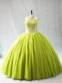 Decent Tulle Halter Top Sleeveless Lace Up Beading Quinceanera Dresses in Yellow Green