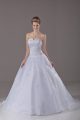 White Zipper Strapless Sleeveless Wedding Gown Brush Train Beading