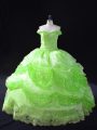 Custom Designed Ball Gowns Organza Off The Shoulder Sleeveless Beading and Appliques and Pick Ups Floor Length Lace Up Quinceanera Gowns