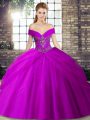 Inexpensive Ball Gowns Sleeveless Purple Sweet 16 Dresses Brush Train Lace Up