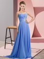 Custom Made Blue Sleeveless Chiffon Lace Up Dress for Prom
