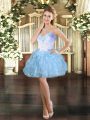 Noble Light Blue Sleeveless Organza Lace Up Prom Gown for Prom and Party