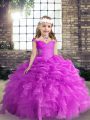 Floor Length Fuchsia Little Girls Pageant Dress Straps Sleeveless Lace Up