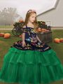 Green Sleeveless Floor Length Embroidery and Ruffled Layers Lace Up Girls Pageant Dresses