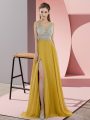 New Style Gold Sleeveless Chiffon Sweep Train Zipper for Prom and Party