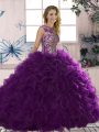 Ball Gowns Vestidos de Quinceanera Purple Scoop Organza Sleeveless Floor Length Lace Up