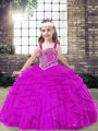 Fuchsia Sleeveless Beading and Ruffles Floor Length Custom Made Pageant Dress