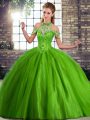 Delicate Green Quinceanera Gown Military Ball and Sweet 16 and Quinceanera with Beading Halter Top Sleeveless Brush Train Lace Up