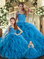 Stunning Ruffles 15 Quinceanera Dress Blue Lace Up Sleeveless Floor Length