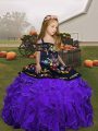 Classical Purple Ball Gowns Embroidery and Ruffles Pageant Dress Wholesale Lace Up Organza Sleeveless Floor Length