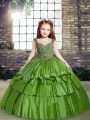 Green Sleeveless Taffeta Lace Up Little Girl Pageant Dress for Party and Sweet 16 and Wedding Party