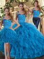 Sleeveless Lace Up Floor Length Ruffles Sweet 16 Quinceanera Dress