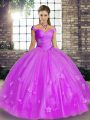 Modern Lavender Tulle Lace Up Sweet 16 Dresses Sleeveless Floor Length Beading and Appliques