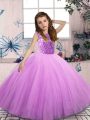 Lilac Bateau Neckline Beading Little Girls Pageant Dress Wholesale Sleeveless Lace Up