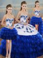 Great Royal Blue Sweetheart Lace Up Embroidery and Ruffled Layers and Bowknot Quinceanera Dresses Sleeveless