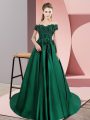 Flare Green Quinceanera Gown Sweet 16 and Quinceanera with Lace Off The Shoulder Sleeveless Court Train Zipper