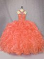 Scoop Sleeveless Organza Quinceanera Gown Beading and Ruffles Zipper