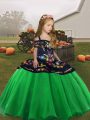 Green Lace Up Little Girl Pageant Gowns Embroidery Sleeveless High Low