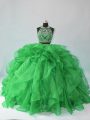Fashion Organza Halter Top Sleeveless Backless Beading and Ruffles Quinceanera Dresses in Green