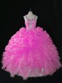 Beading and Ruffles and Pick Ups Sweet 16 Dresses Rose Pink Zipper Sleeveless Floor Length
