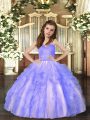 Elegant Ball Gowns Little Girls Pageant Gowns Lavender Straps Tulle Sleeveless Floor Length Lace Up