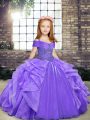 Admirable Sleeveless Lace Up Floor Length Beading and Ruffles Pageant Gowns For Girls