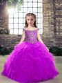 Purple Ball Gowns Off The Shoulder Sleeveless Tulle Floor Length Lace Up Beading and Ruffles Kids Formal Wear