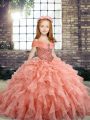 Top Selling Organza Sleeveless Floor Length Child Pageant Dress and Beading and Ruffles