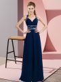Sumptuous Floor Length Empire Sleeveless Navy Blue Going Out Dresses Backless