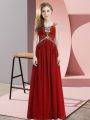 Stylish Floor Length Side Zipper Red for Prom and Party and Military Ball with Beading