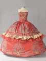 Smart Satin and Organza Sweetheart Sleeveless Lace Up Embroidery and Bowknot Vestidos de Quinceanera in Rust Red