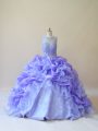 Lavender Organza Zipper Scoop Sleeveless Quinceanera Gowns Brush Train Beading and Ruffles