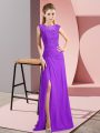 Lovely Scoop Sleeveless Zipper Prom Gown Purple Chiffon