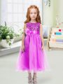Lilac Scoop Neckline Sequins and Hand Made Flower Toddler Flower Girl Dress Sleeveless Zipper