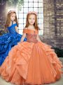 Sweet Organza Sleeveless Floor Length Kids Formal Wear and Beading and Ruffles