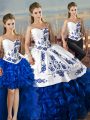 Shining Sweetheart Sleeveless Organza Sweet 16 Dresses Embroidery and Ruffles Lace Up